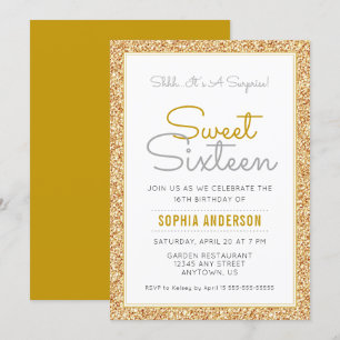 Verrassing Sweet 16 Verjaardag Faux Gold Glitter Kaart