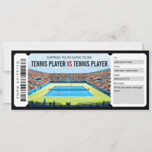 Verrassing Tennis Match Ticket Cadeaubon Kaart