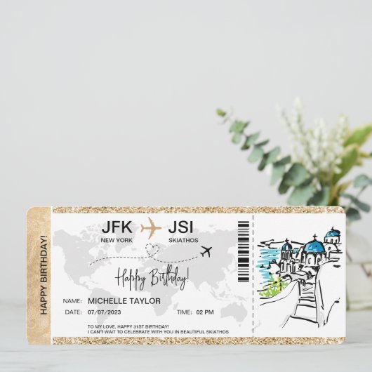 Verrassing Verjaardag Boarding Pass Trip Ticket Gr Kaart (Staand voorkant)