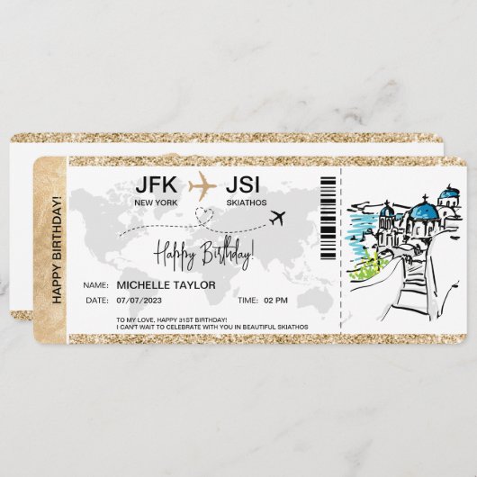 Verrassing Verjaardag Boarding Pass Trip Ticket Gr Kaart (Voorkant / Achterkant)