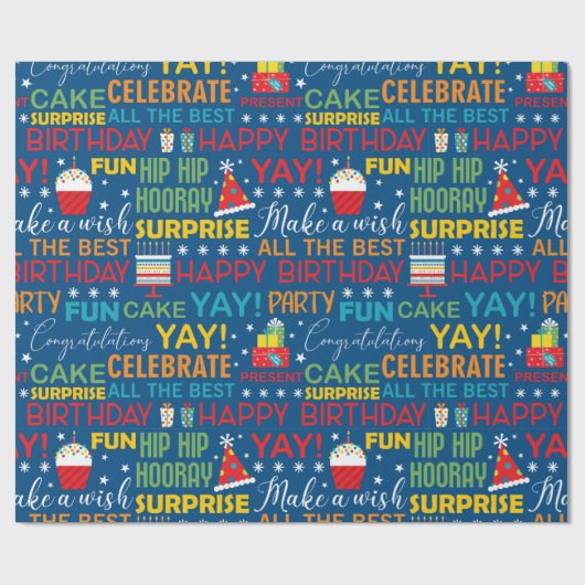Verrassing Verjaardag Party Typografie Patroon Cadeaupapier (Vlak)