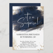 Verrassing Verjaardagsfeest marine en gouden Water Kaart (Voorkant / Achterkant)