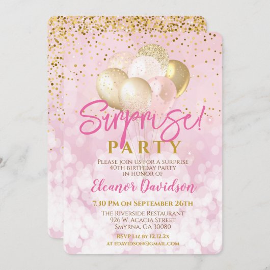 Verrassing Verjaardagsfeestje Roze Glamoureuze Bal Kaart (Voorkant / Achterkant)
