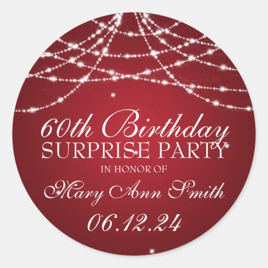 Verrassing Verjaardagsfeestje String of Stars Red Ronde Sticker (Voorkant)