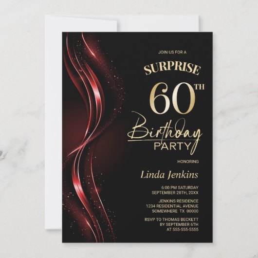 Verrassing Zwart Rood 60e Verjaardagsfeest Kaart (Voorkant)