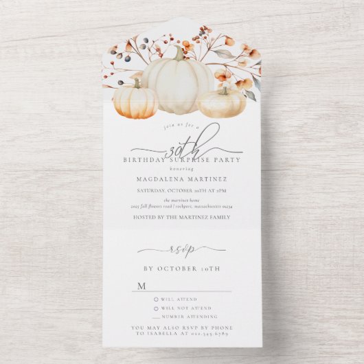 VERRASSINGSFEEST 30e Verjaardag Pompoen Fall Blade All In One Uitnodiging (Binnen)