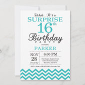 Verrassingsuitnodiging 16e verjaardag Teal Chevron Kaart (Voorkant)