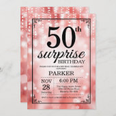 Verrassingsuitnodiging 50e verjaardag Rood Glitter Kaart (Voorkant / Achterkant)