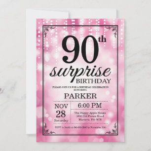 Verrassingsuitnodiging 90ste verjaardag Roze glitt Kaart