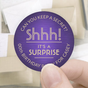 Verrassingsverjaardagsfeestje Geborsteld Paarse en Ronde Sticker