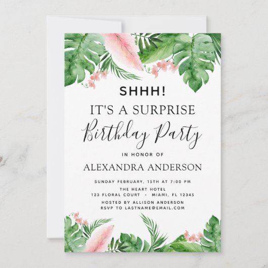 Verrassingsverjaardagsfeestje Tropische palmbloem Kaart (Voorkant)