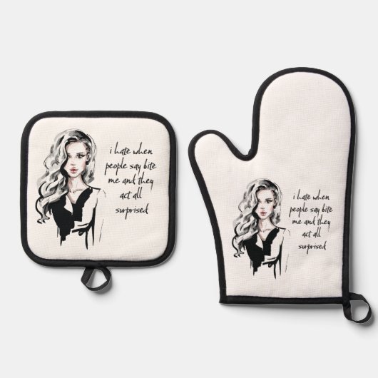 Verrast bijt me ovenwant & pannenlap set (Voorkant)