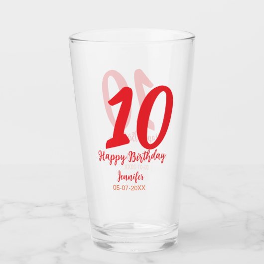 Verre 10e anniversaire ajouter nom date année rouge modè (Devant)