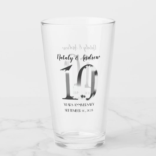 Verre 10e anniversaire Mariage d'argent métallique (Devant)