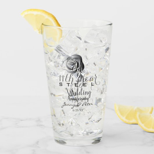 Verre 11e anniversaire Mariage Rose en acier (Devant glace)