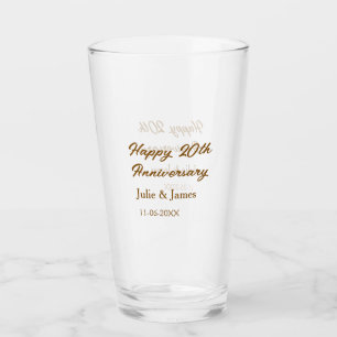 Verre 20e anniversaire marron doré nom datsimple heureux
