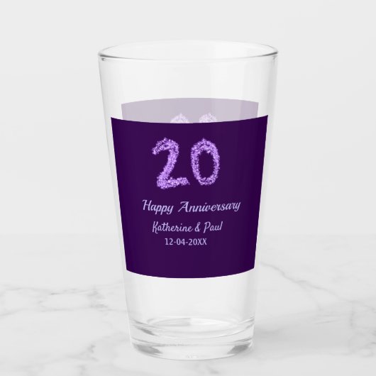 Verre 20e heureux anniversaire ajouter nom du couple dat (Devant)