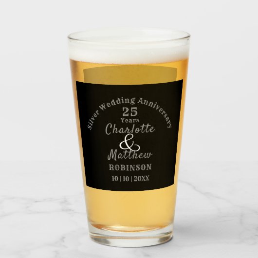 Verre 25e anniversaire Mariage d'argent personnalisé (Devant (rempli))