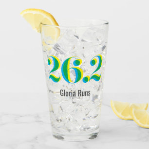 Verre 26.2 Marathon courrant un texte bleu gras jaune