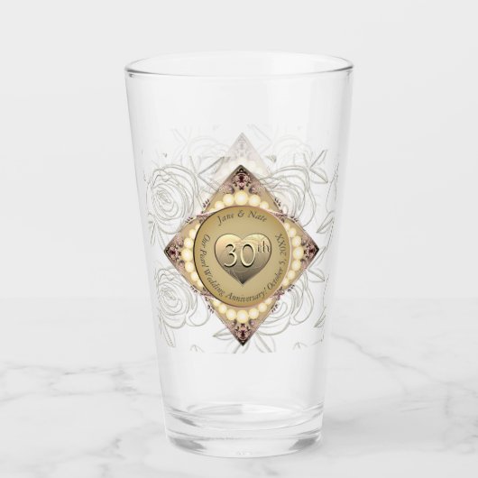 Verre 30e/12e anniversaire de Mariage Pearl & Green (Devant)