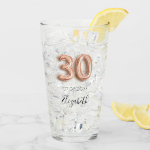 Verre 30e anniversaire rose nom confetti en or