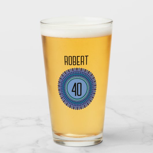Verre 40th Mandala Hommes Anniversaire Nom de fête Age C (Devant (rempli))