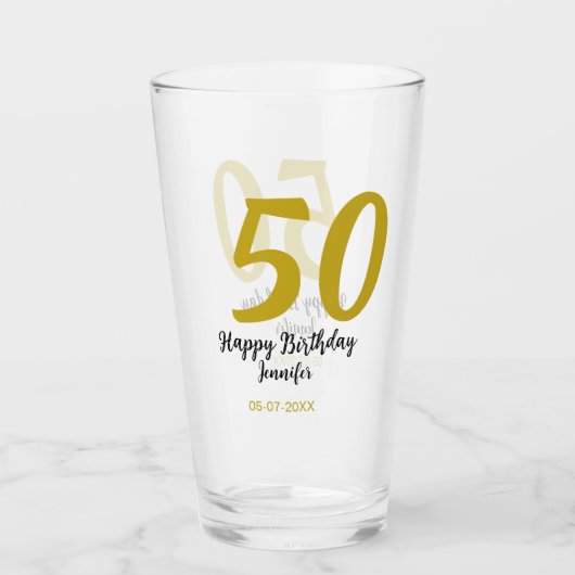 Verre 50e anniversaire ajouter nom date année noire modè (Devant)