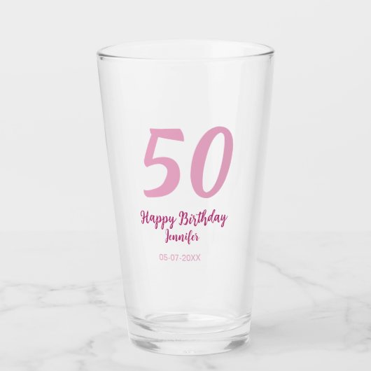 Verre 50e anniversaire ajouter nom date année rose rouge (Devant)
