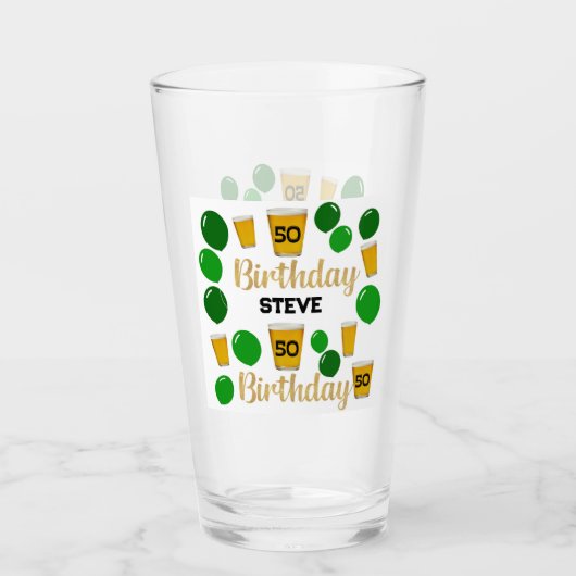 Verre 50e anniversaire bières et ballons verts Coupe de  (Devant)