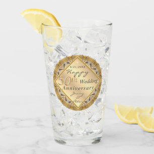 Verre 50e anniversaire Mariage Rose Golden Glass