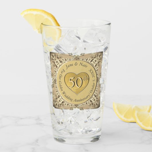 Verre 50ème Anniversaire de Mariage d'or (Devant glace)