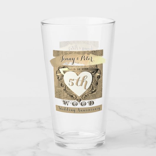 Verre 5e anniversaire Mariage "Bois" Boissons Cooler (Devant)