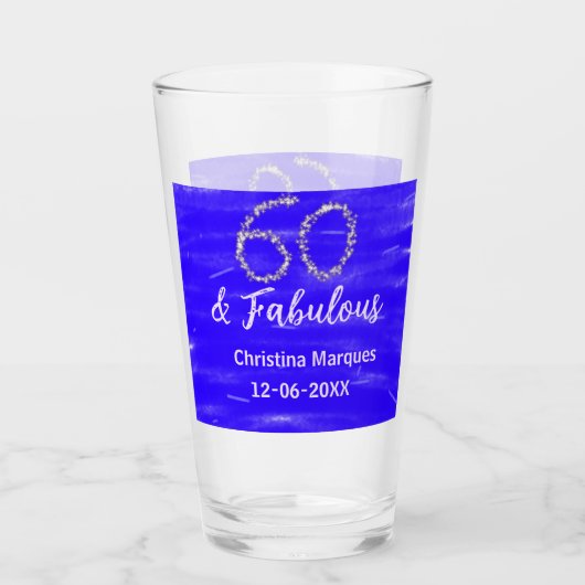 Verre 60 & fabuleux anniversaire bleu argent ajouter nom (Devant)