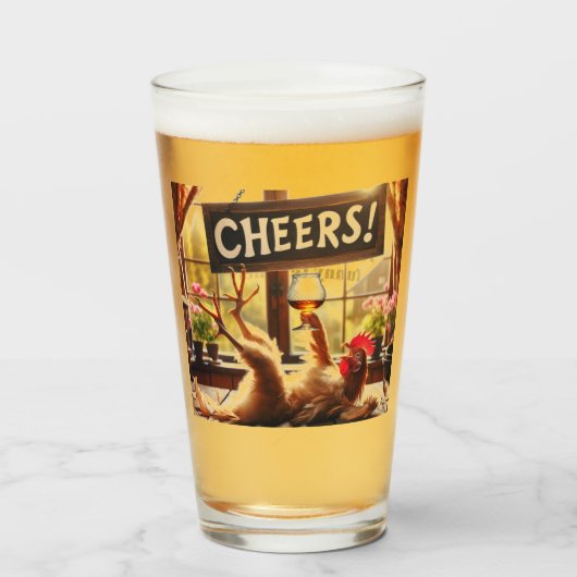 Verre à bière Coq Ivre Drôle (Devant (rempli))
