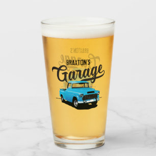 Verre à bière personnalisé camion vintage bleu