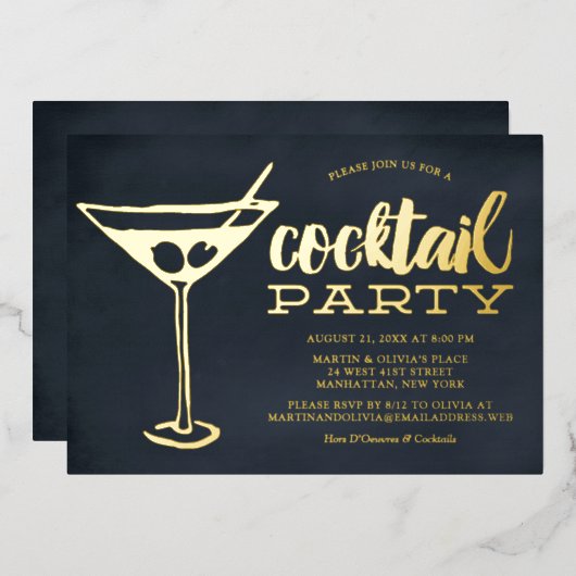Verre à Martini Bleu Chic Invitation de Fête Cockt (Recto/Verso)