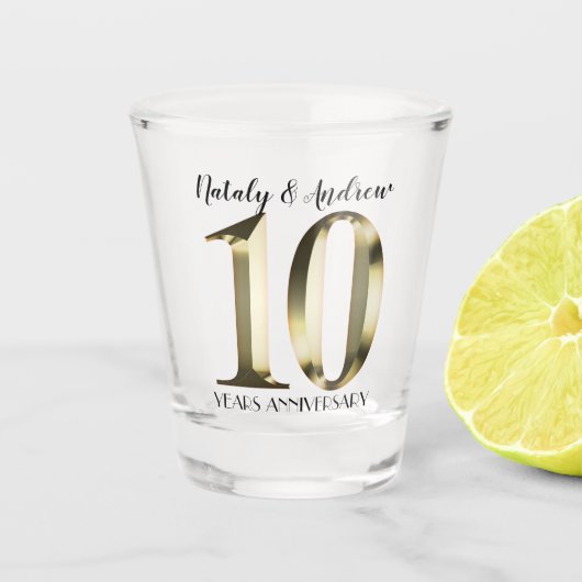 Verre A Shot 10e anniversaire Mariage d'or métallique (Devant)