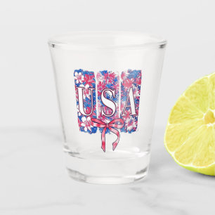 Verre A Shot 1776 Amérique 4 juillet USA Floral Flowers