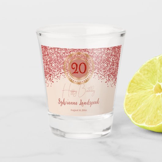 Verre A Shot 20e Anniversaire Ruby Red Glitter Champagne-Or  (Devant)