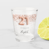 Verre A Shot 21e anniversaire rose nom confetti or (Devant)