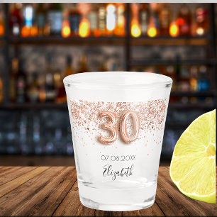 Verre A Shot 30e anniversaire rose nom confetti en or