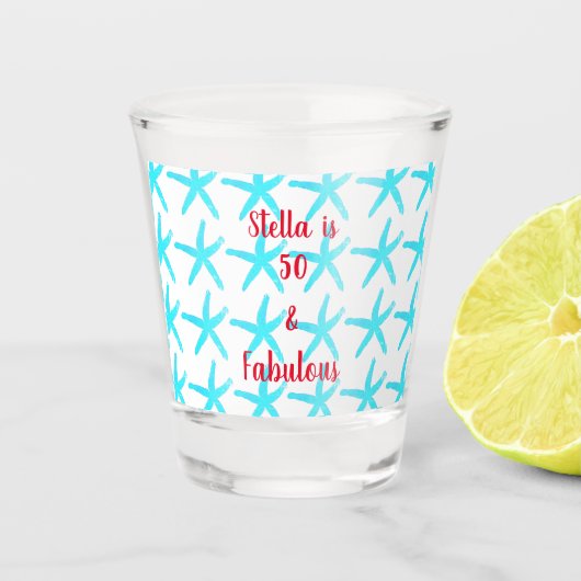 Verre A Shot 50 & Fabuleux Anniversaire Blue Starfish Motif Coo (Devant)