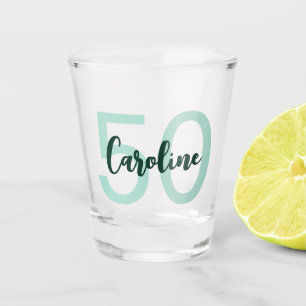 Verre A Shot 50e anniversaire personnalisé Script Turquoise mod