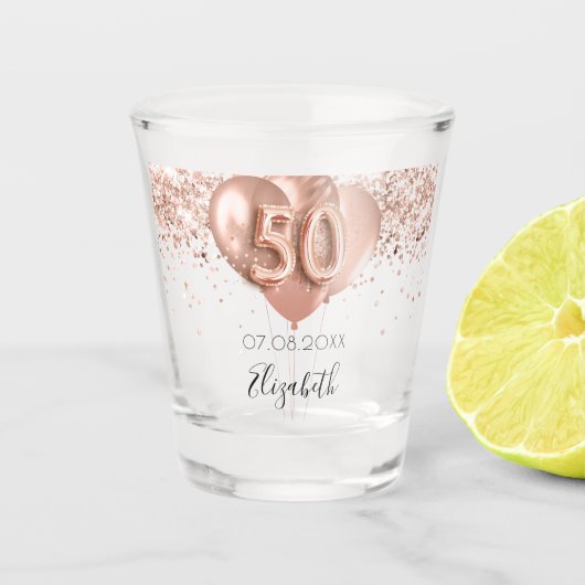Verre A Shot 50e anniversaire rose nom des ballons d'or (Devant)