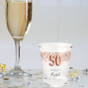 Verre A Shot 50e anniversaire rose or blush confetti nom