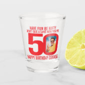 Verre A Shot 50th birthday red white photo funny shot glass  (Devant)