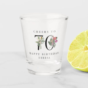 Verre A Shot 70e anniversaire Cheers avec nom Tropical Floral