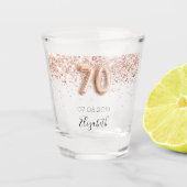 Verre A Shot 70e anniversaire rose or blus confetti nom (Devant)