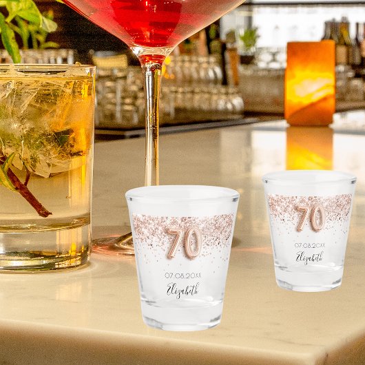 Verre A Shot 70e anniversaire rose or blus confetti nom