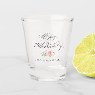 Verre A Shot 75e Anniversaire Fleurs Roses Personnalisé
